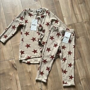 NWT EMC Italian Brand 2 Piece Dress/Pants Matching Baby Girl Star Set 24 Months